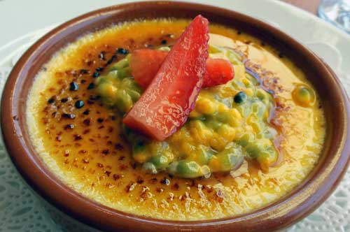 Creme brulee photo with passion fruit garnish